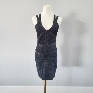 Bebe Strappy Metallic Knit Bodycon Bandage Mini Dress